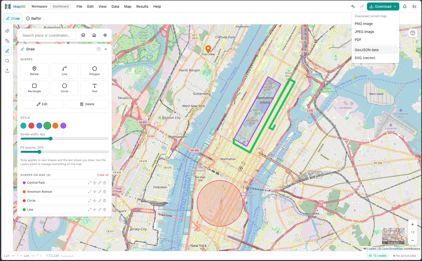 How to Draw on a Map: Shapes, Areas, and Annotations in the MapGo Workspace